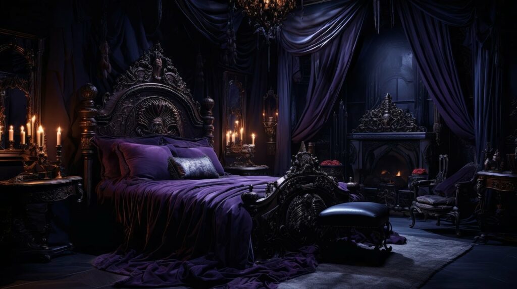 Goth bedroom aesthetic with goth ambiance 
